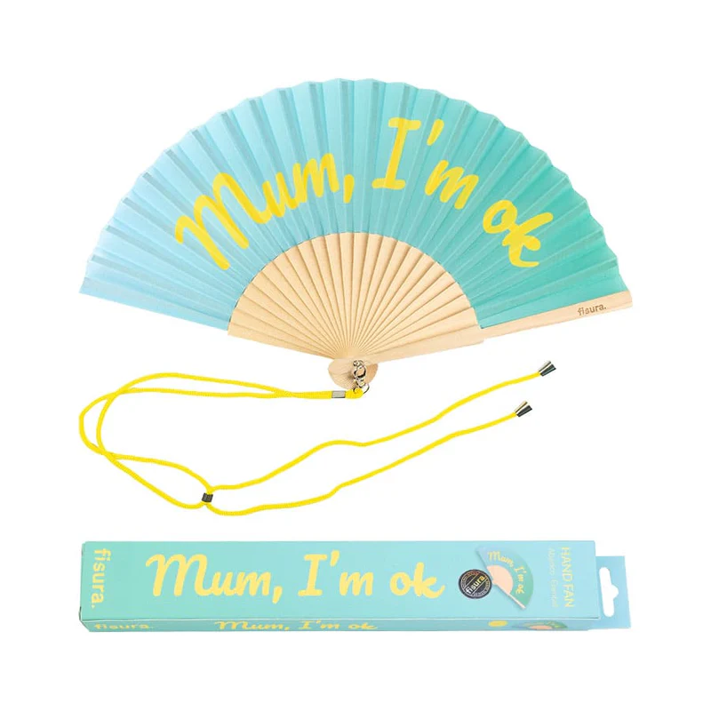 Hand fan MUM, I'M OK blue/yellow gradient